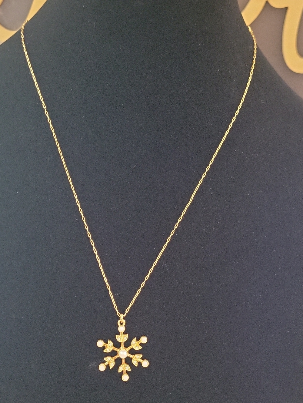 Coldwater Creek Gold Snowflake Pearl Accent Necklace